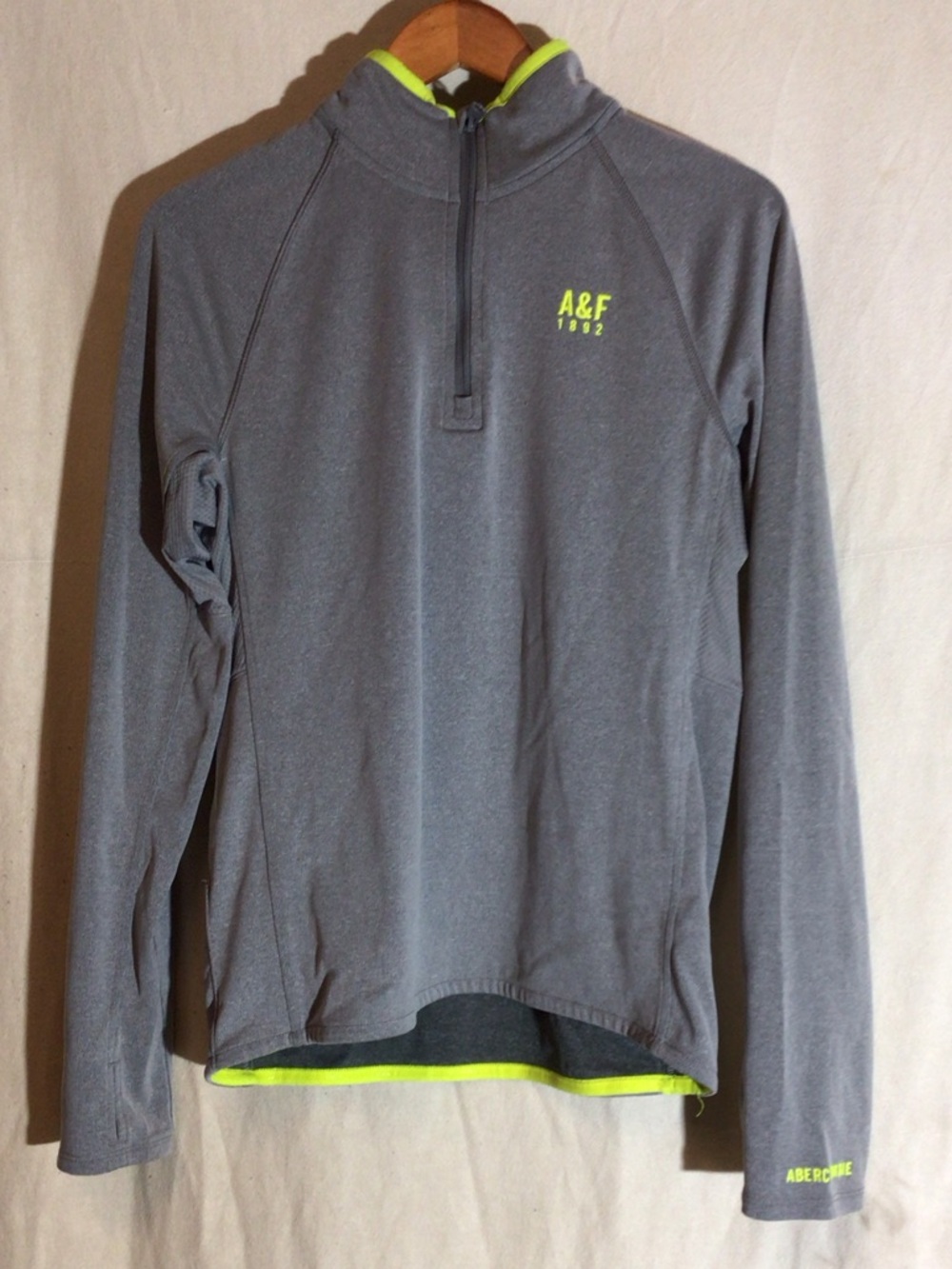 Abercrombie & Fitch Gray Zip-Up Pullover with Neon Yellow Detail